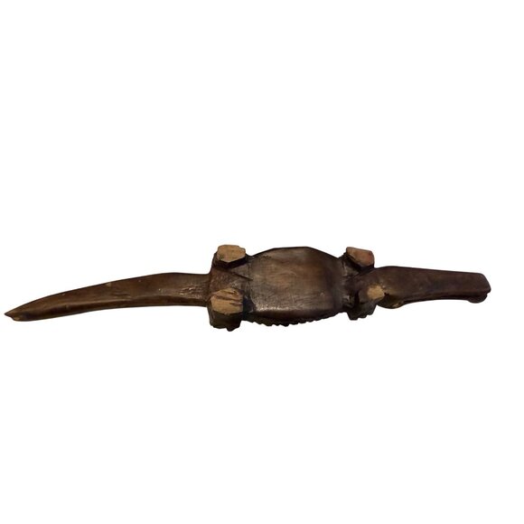 Hand-Carved Wooden Crocodile Figurine - Picture 3 of 14